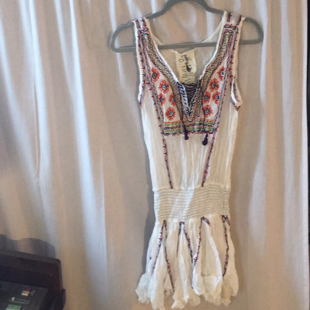 Free People White Dress- Colorfully Embroidered